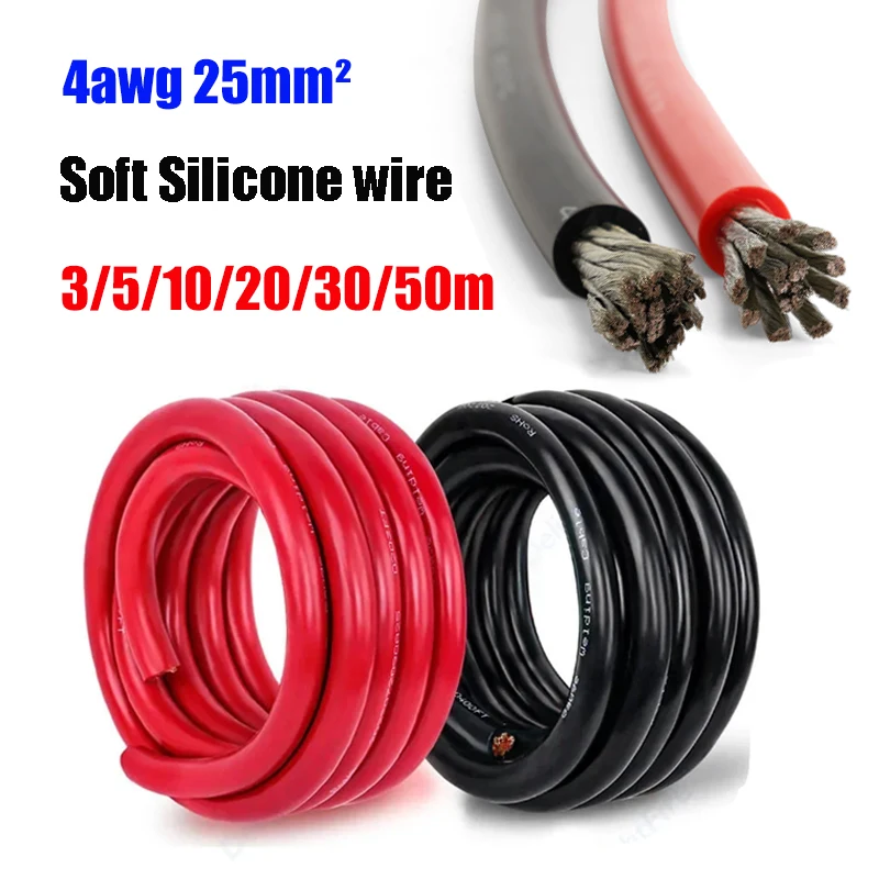 

4awg Flexible Silicone Wire Tinned Copper Wire Heat Resistant Electrical Silicone Cable For Car Automotive Battery Solar Panel