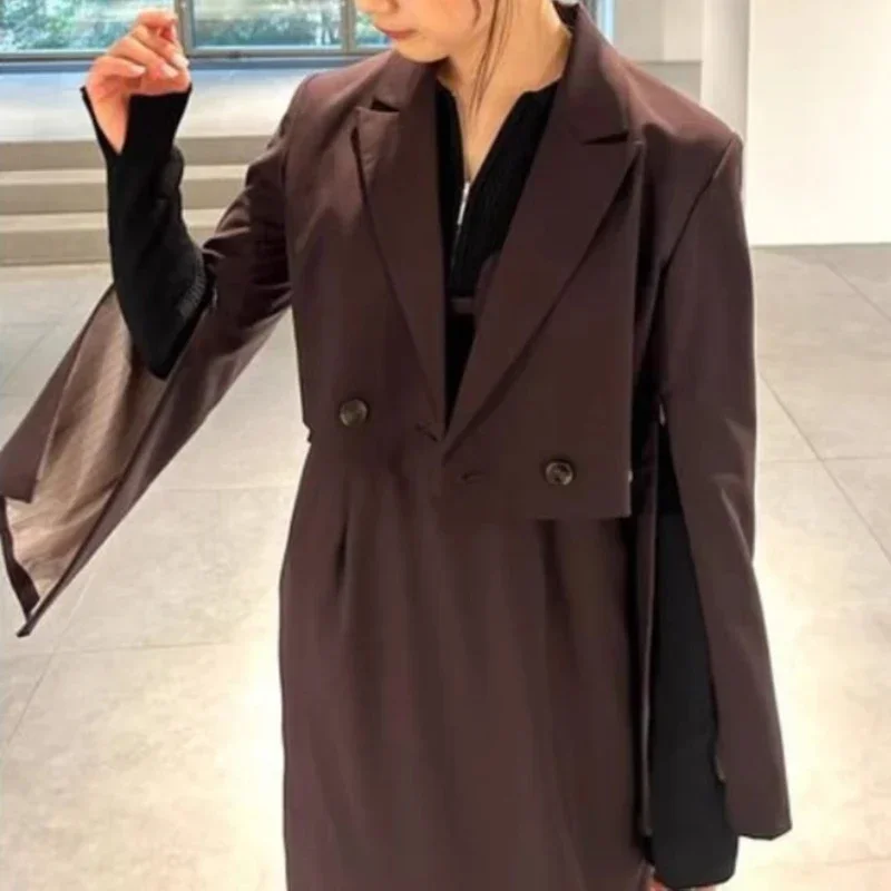 Double Breasted Crop Blazer Mujer Split Long Sleeve Abrigo Mujer Japan Style Women Jackets 2024 New Suit Coat Fall Casacos