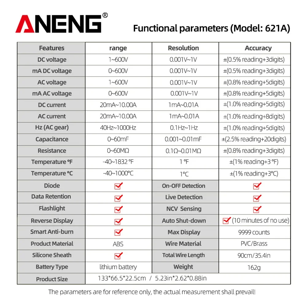 Touch Screen Multimeter Tester ANENG 621A  Professional AC/DC Voltage Current Capacitor NCV Sensing Diode Smart Multimetro Tools