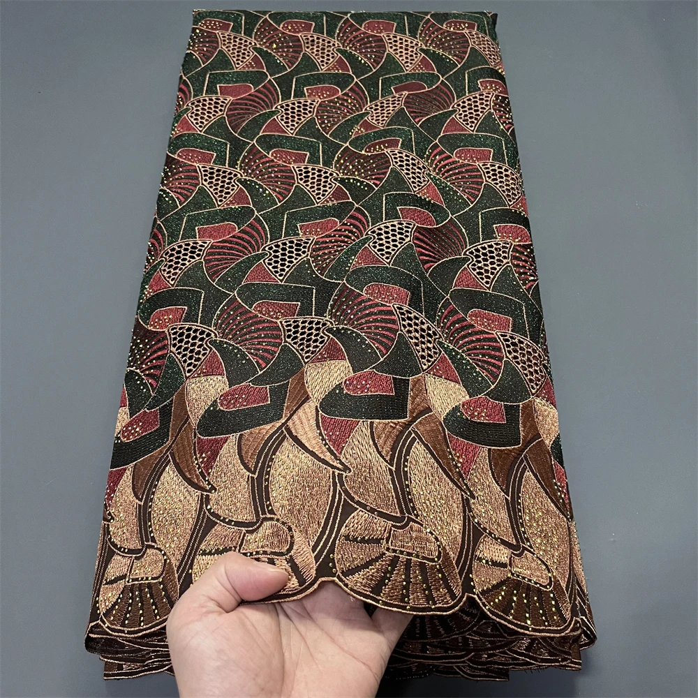 

2025 African Nigerian Tulle Lace Fabric Sewing for Dress High Quality Damask polish luxe Cotton Pure Embroidery 5Yard PS0083