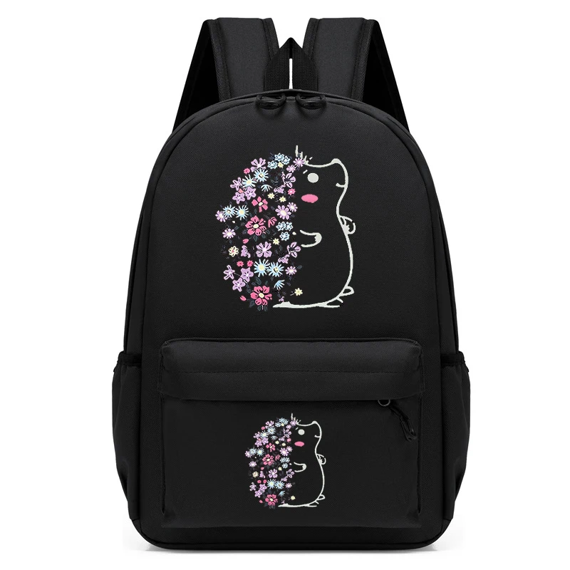 Cute Animal Floral Hedgehog Print Mochila para Crianças, Anime Bagpack para Crianças, Kindergarten School Bags, Novo