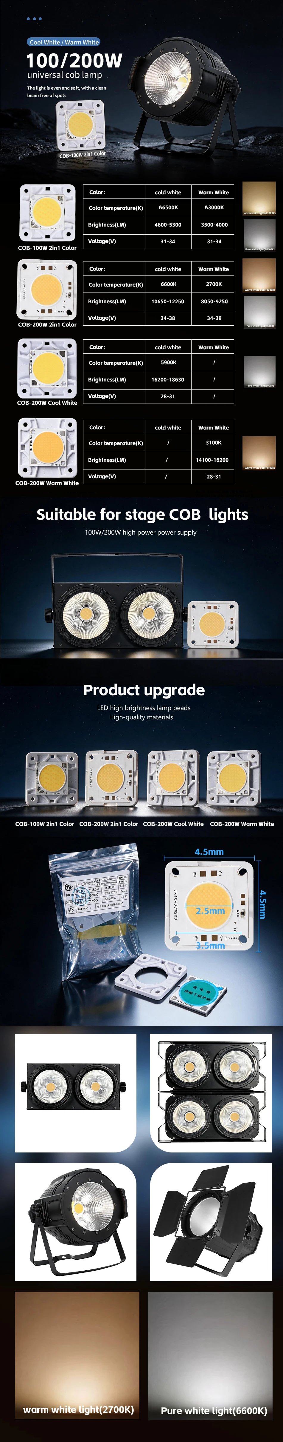 100 W LED COB Perlen Chip 200 W Warm Kalt Weiß Für 2/4 Augen Publikum Licht Flutlicht Lampe Spot beleuchtung LED COB Chips – Detail 1