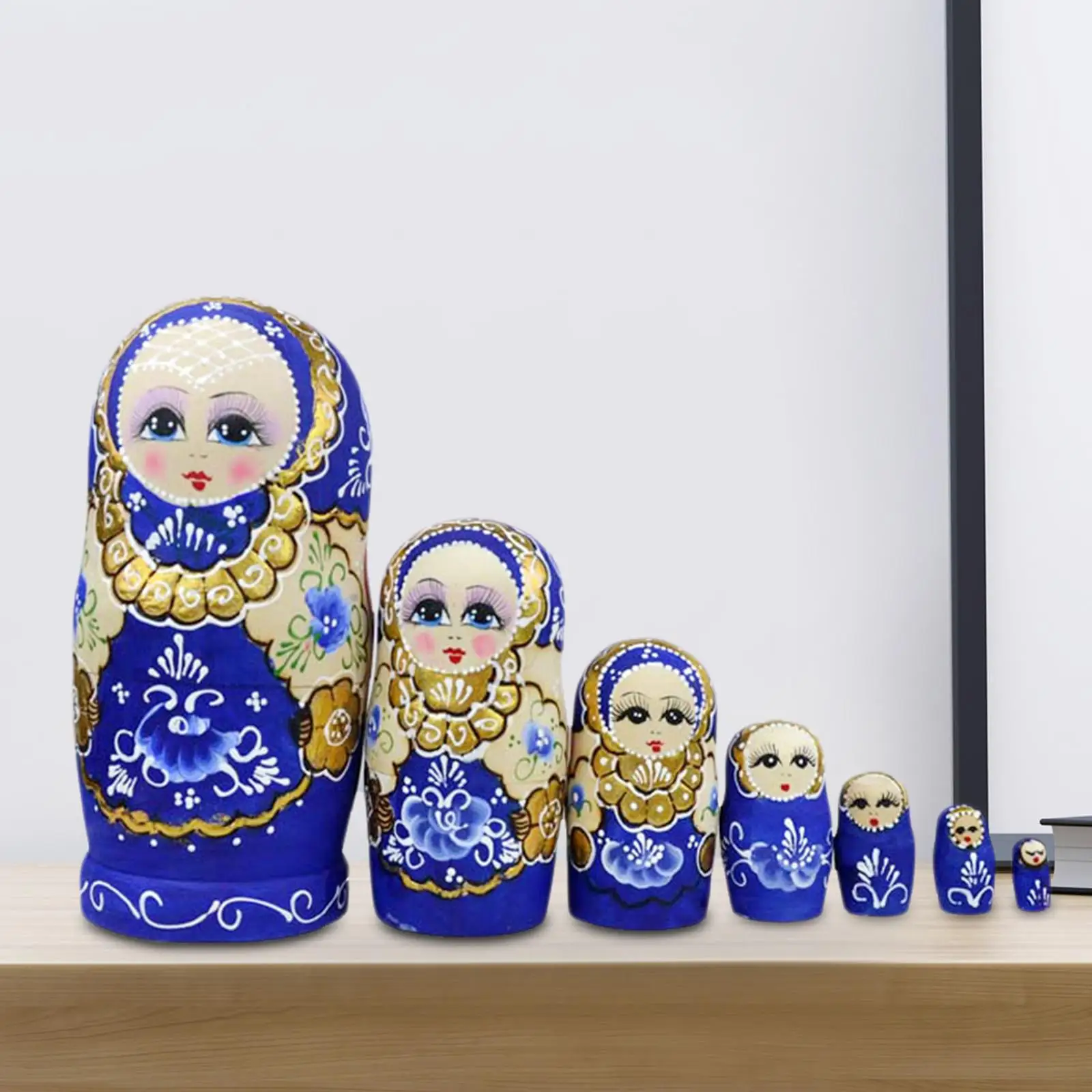 Poupées gigognes russes classiques, 7 pièces, figurines bleues Matryoshka pour ornements
