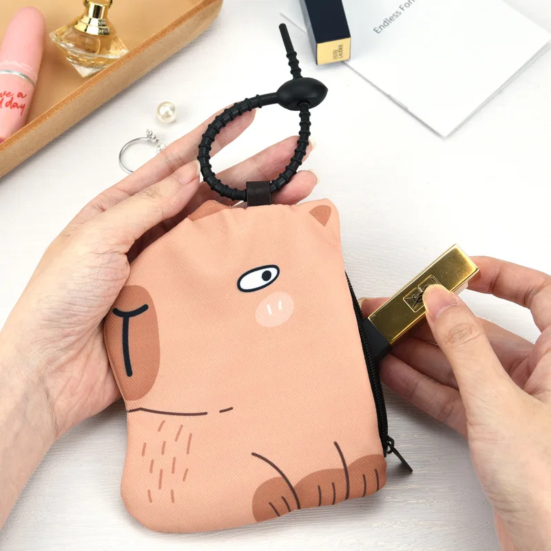 Funny Keychain With Fabric Storage Bag Cartoon Cat Bag Keyrings For Bag Pendant Capybara Coin Bag Keychain Car Keys Accessories