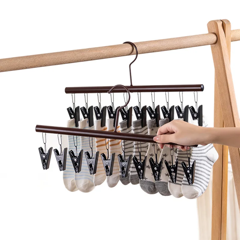 2pcs/set Multi-Clip Windproof Drying Rack Multi-Functional Household Clothes Balcony Storage Rack for Underwear and Socks