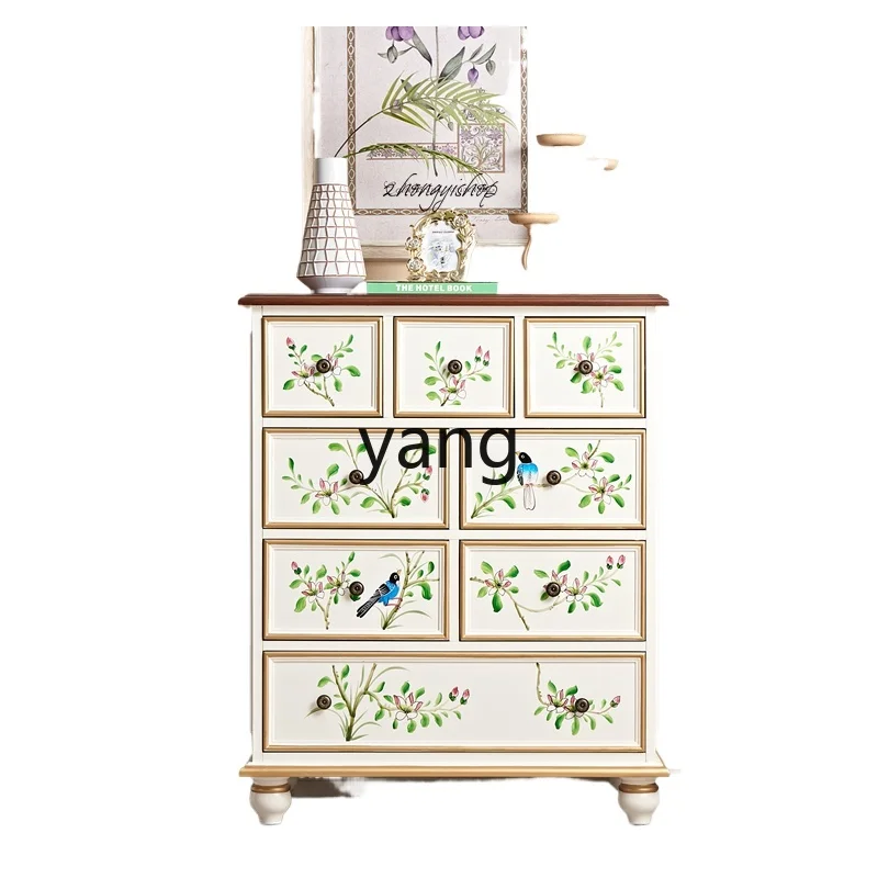 

Lcx bedside solid wood eight-bucket cabinet painted storage drawer bedside wall storage