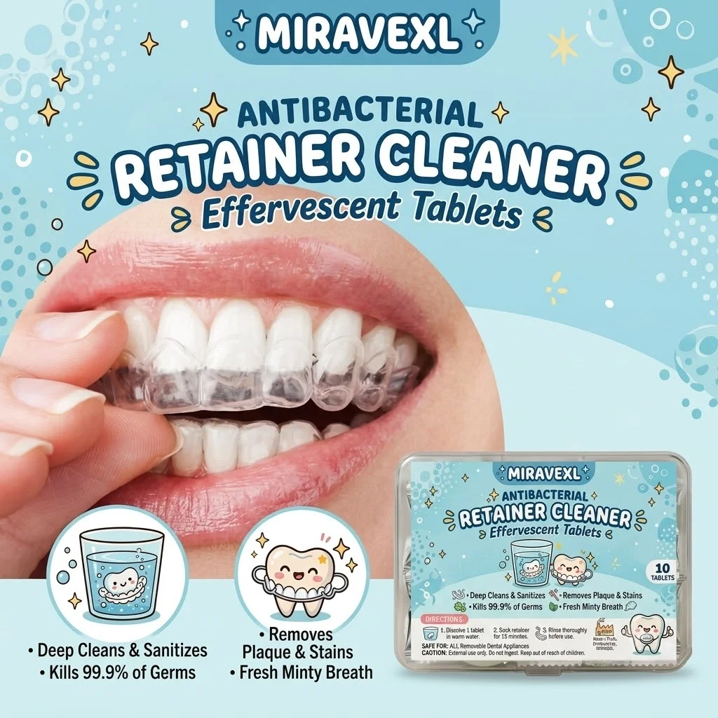 Antibacterial Retainer Cleaner Effervescent Tablets by Miravexl (10ct) - Quick 15Minute Soak for Deep Cleaning and Sanitizing