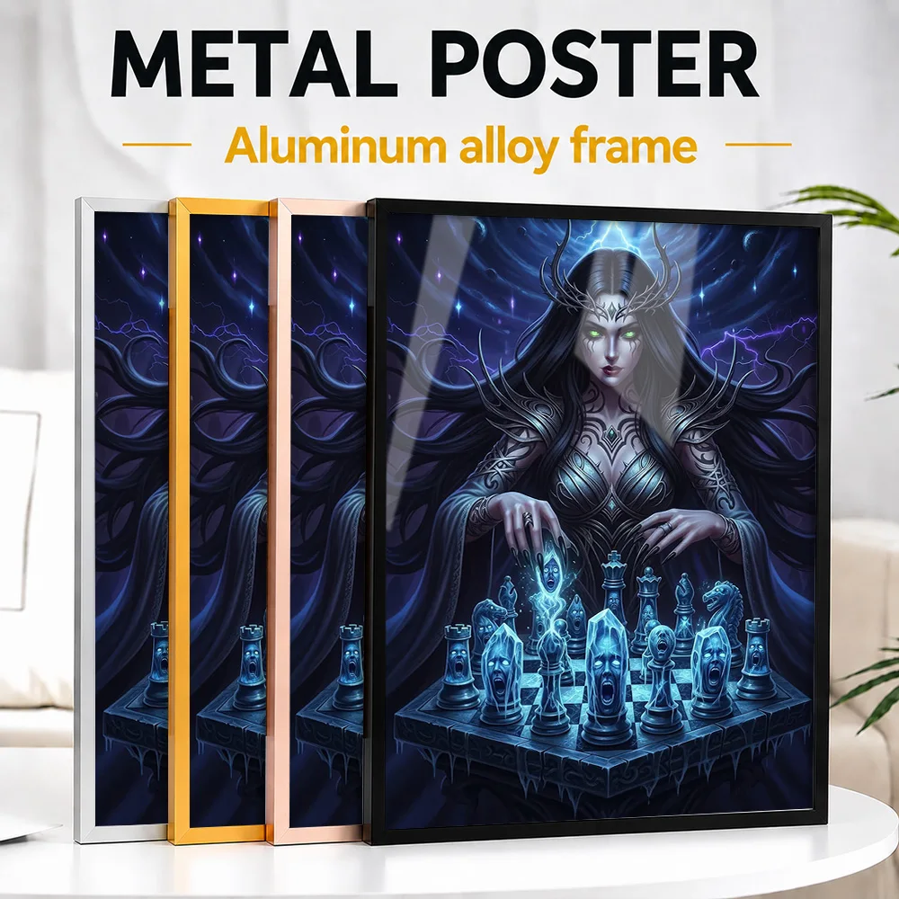 Ice Queen Chess Game Framed Metal Print Customized Hero Tribute Wall Art A Unique Gift For Fantasy Fans To Display In Studio