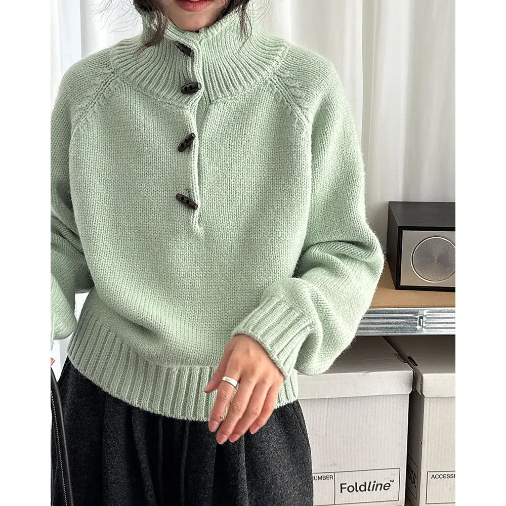 2025 Women Stand Collar Knitted Thick Sweater Coat High Quality Real Photo Warm Cardigans Tops For Women Autumn Winter Sweater