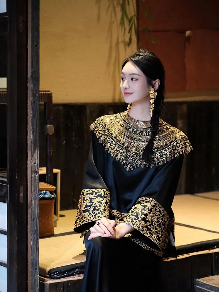New Chinese-style women's clothing heavy-duty beaded embroidery button-up coat for women style top