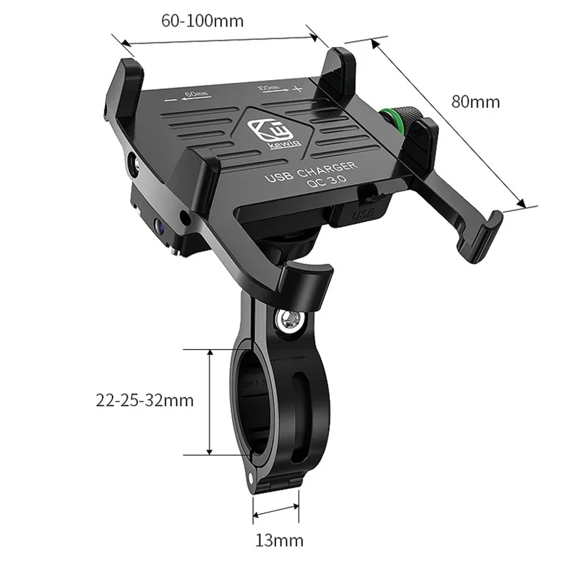 12-24V Motorcycle Phone Mount Aluminium Waterproof Motorcycle Phone Holder 18W QC 3.0 USB Charger Motorcycle Handlebar 4-7 inch