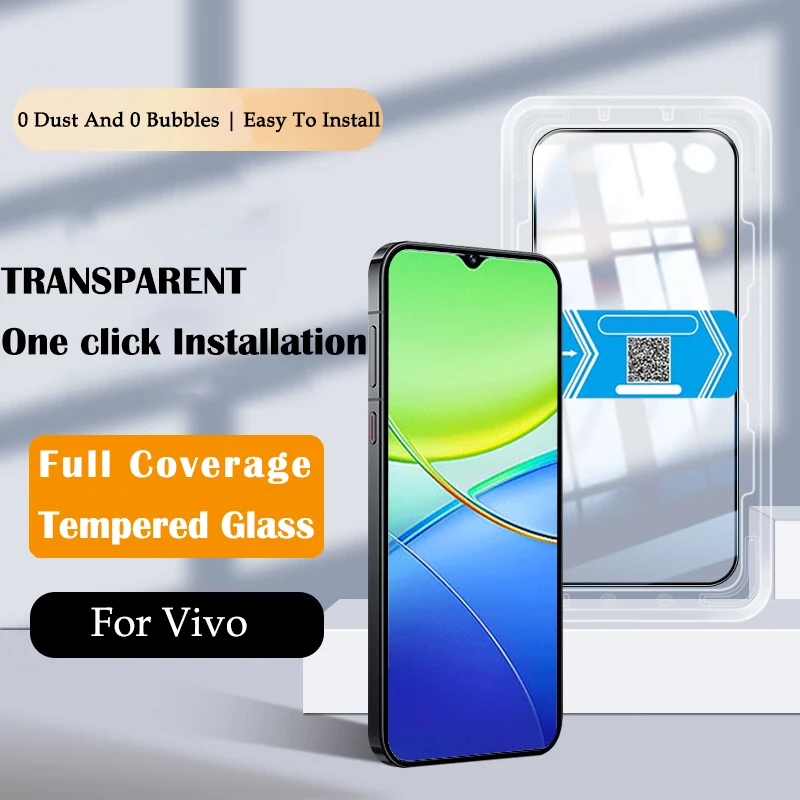 

One-click Installation Kit Tempered Glass For VIVO Y37 Pro Y38 Y58 Y18 Y28S Y55 Y56 Y19S V30 SE Lite X100S X200 Screen Protector