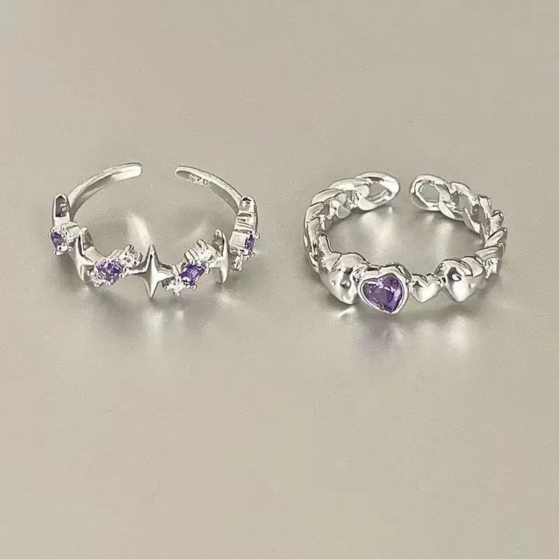 Gift Ring Female Purple Zircon Heart Opening Fashion