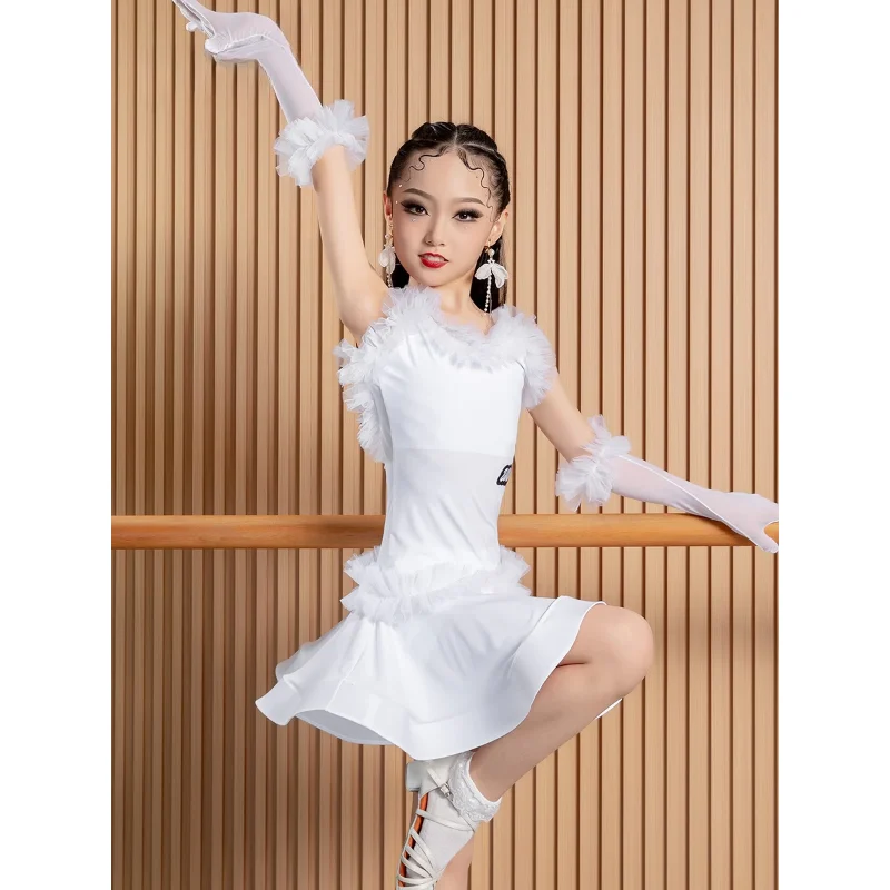 Vêtements de danse latine pour enfants, vêtements de scène de spectacle haut de gamme pour filles, robe d'entraînement de danse latine, nouvelle collection automne et hiver 2025