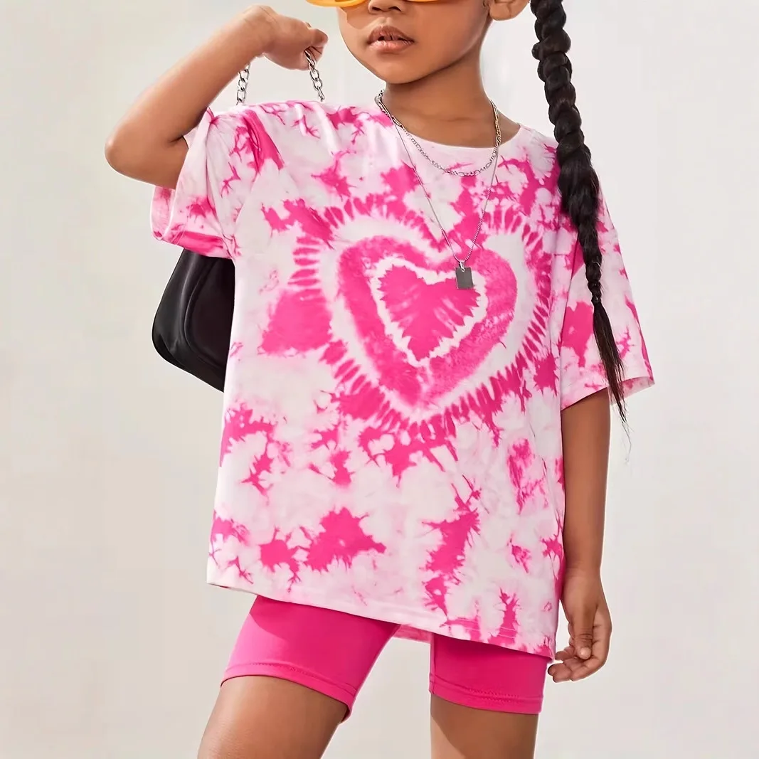 Somenie Girls' short sleeved shorts set for spring, summer, autumn fashion. Girls' short sleeved shorts for outdoor wear