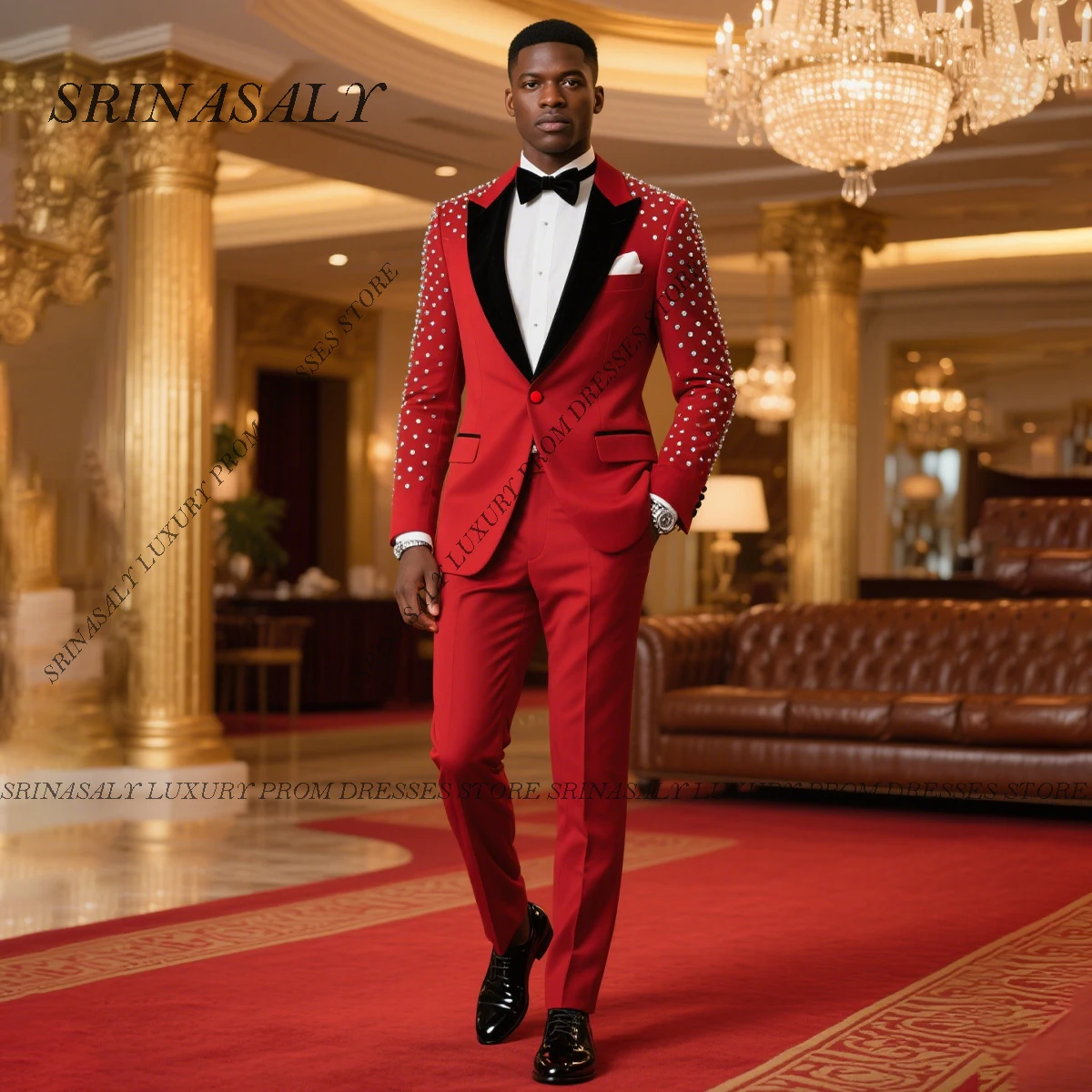 

Customized Luxury Diamond Ornament Men Suits 2 Pieces Sets Groom Male Prom Blazers Slim Fit trajes para hombre Wedding Tuxedos