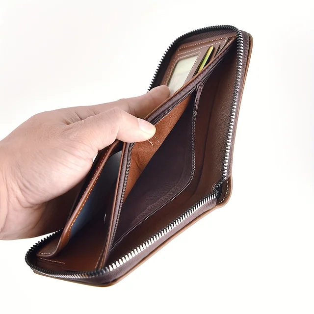 Men's Wallet Made of PU Wax Oil Skin Purse for Men Coin Purse Short Male Card Holder Wallets Zipper Around Money Coin Purse 6 Men's Wax-Oil PU Zip-Around Wallet – Short Wallet with Coin Pocket, Card Slots, Note Compartment and Photo Window – view 6