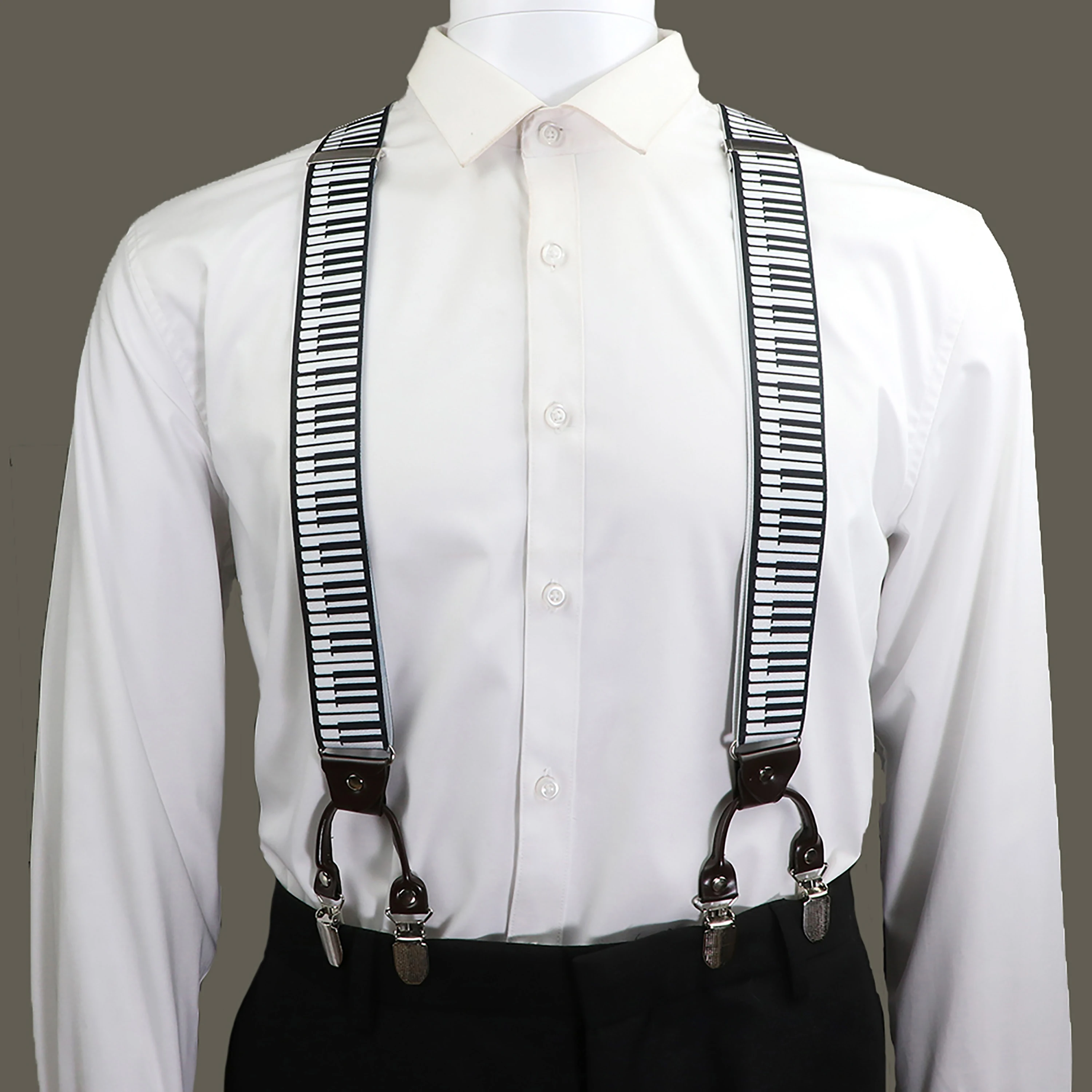 Suspender em Y para homem, alta qualidade, 6 clipes, cor sólida clássica, teclas de piano listradas, cinta elástica ajustável, presente masculino