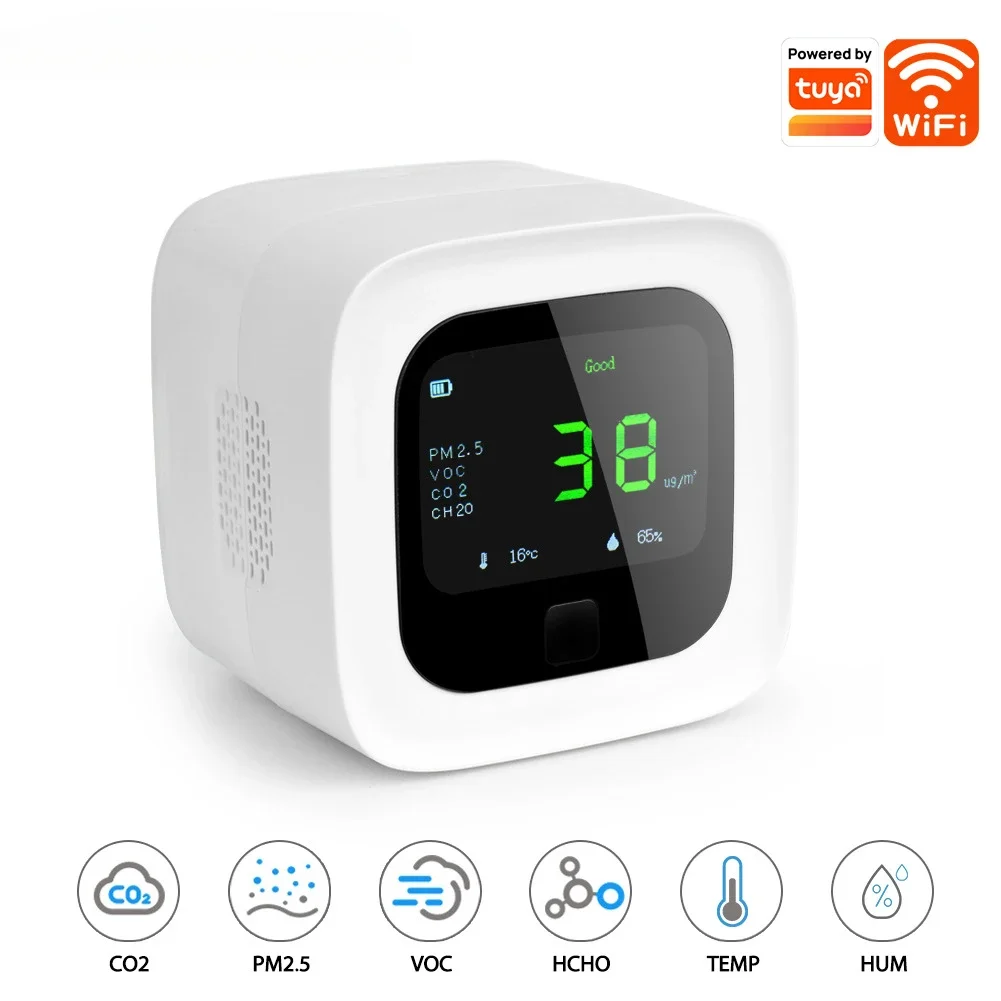 Graffiti Smart Wifi Air Box PM2.5 Temperature and Humidity Formaldehyde VOC Carbon Dioxide Harmful Gas Measuring Instrument