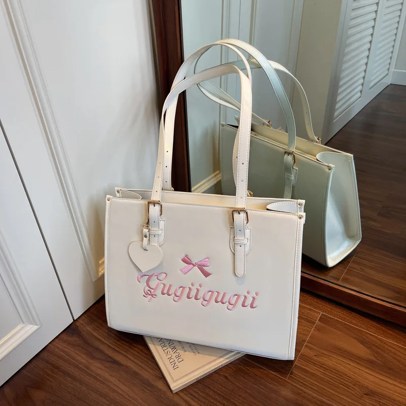 

Женская сумка на одно плечо, милая сумка-тоут с вышивкой и бантом контрастного цвета, большая вместительная сумка-тоут