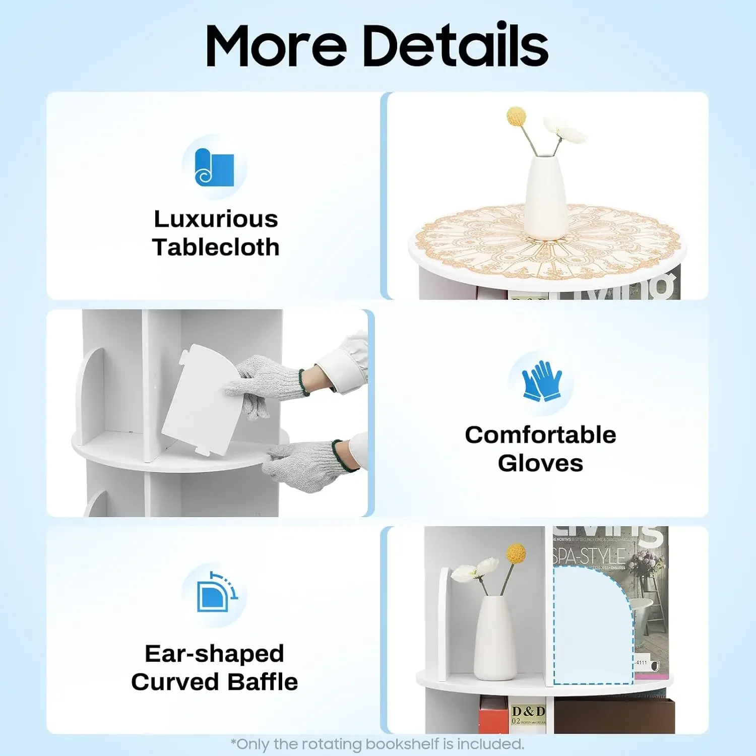 4段コーナー本棚回転本棚タワー本棚、自立型本棚収納ラック、耐荷重132.3ポンド