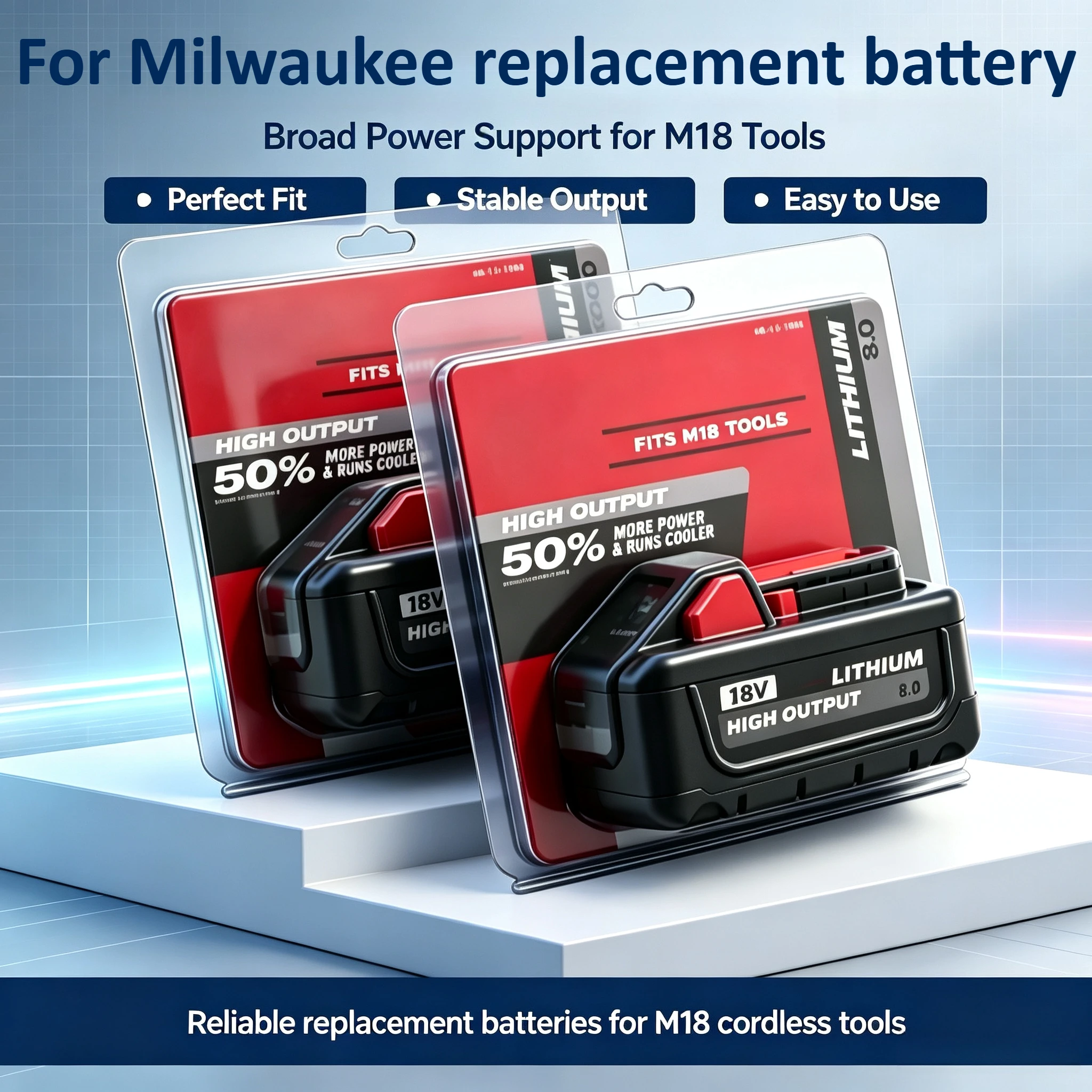For Milwaukee M18 Red Lithium 8.0Ah 18V replacement battery,deep‑cycle capability,anti‑aging circuit,for 18V brushless drills