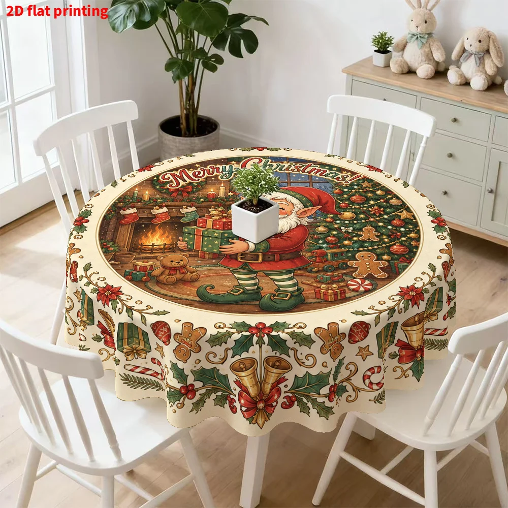 2D flat print 1 piece Christmas round tablecloth, 