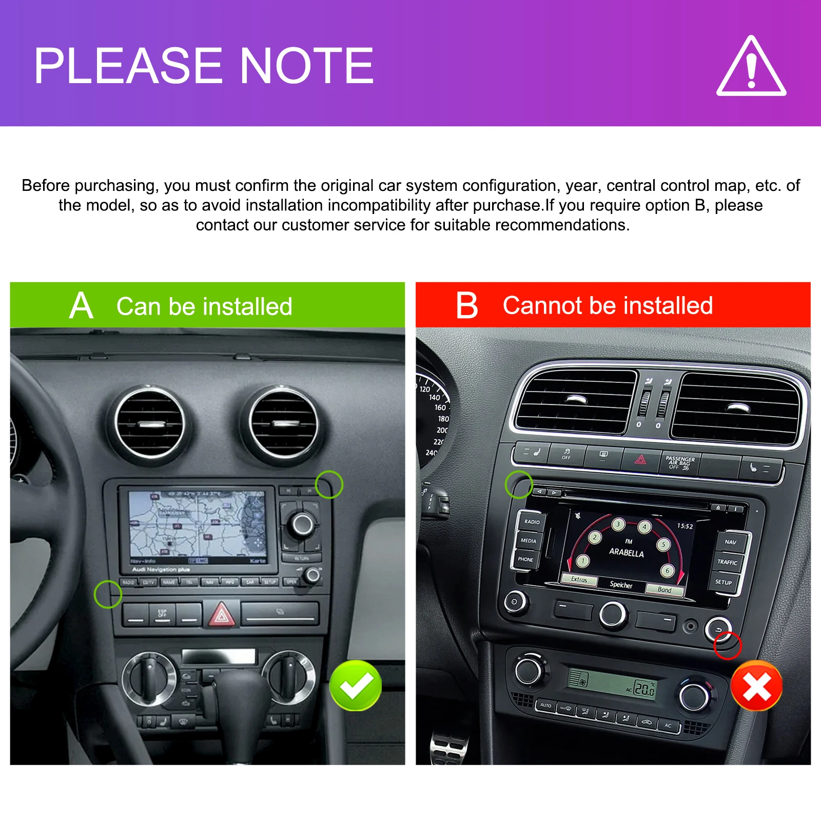 Podofo 2DIN 2+64G Autoradio für Audi A3 8P (2003-2012)/RS3 Sportback (2011-2012) Carplay Auto-Audio Android Auto GPS Mirror Link – Detail 1