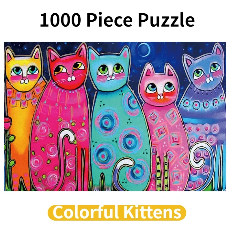 38*26Cm Volwassenen 1000 Stukjes Papier Legpuzzels Kleurrijke Katten Schattige Dieren Schilderijen Stress Verminderen Speelgoed Kerstcadeaus