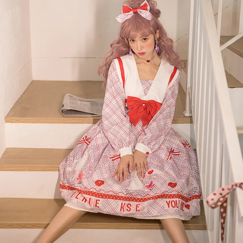 Lolita One Piece Dress Long Sleeve Oversized Collar Day Lolita Dress-Love Letter