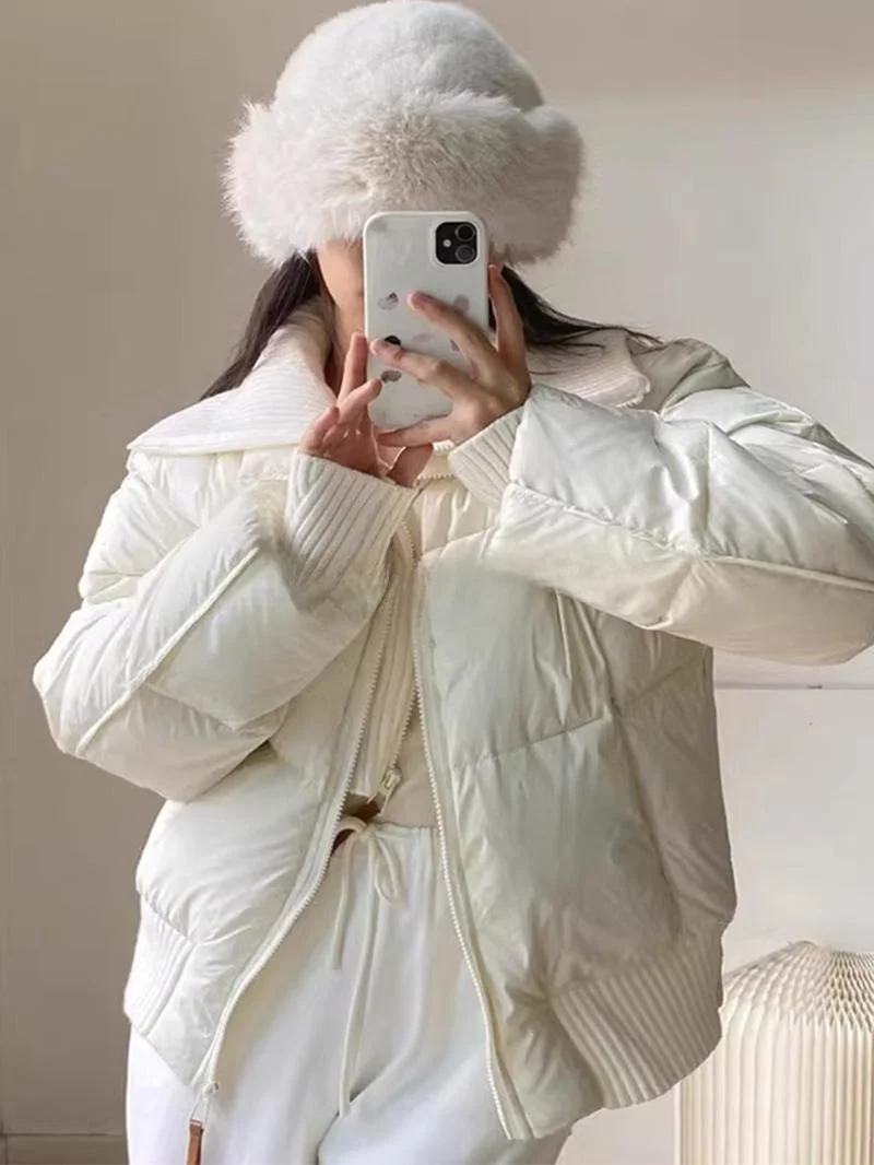 

ROUJE KEFSS Thickened White Duck down Collar Women's Jacket 2024 Winter Design Sense Splicing Outerwear Long Sleeve Regular L...