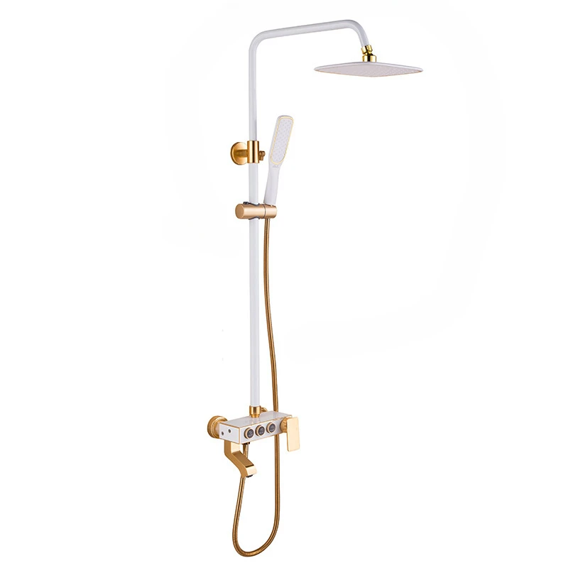 

% Алюминиевый душевой набор из белого золота для ванной комнаты, домашняя душевая система, настенная роскошная насадка для тропического душа для ванной комнаты с ручным распылителем