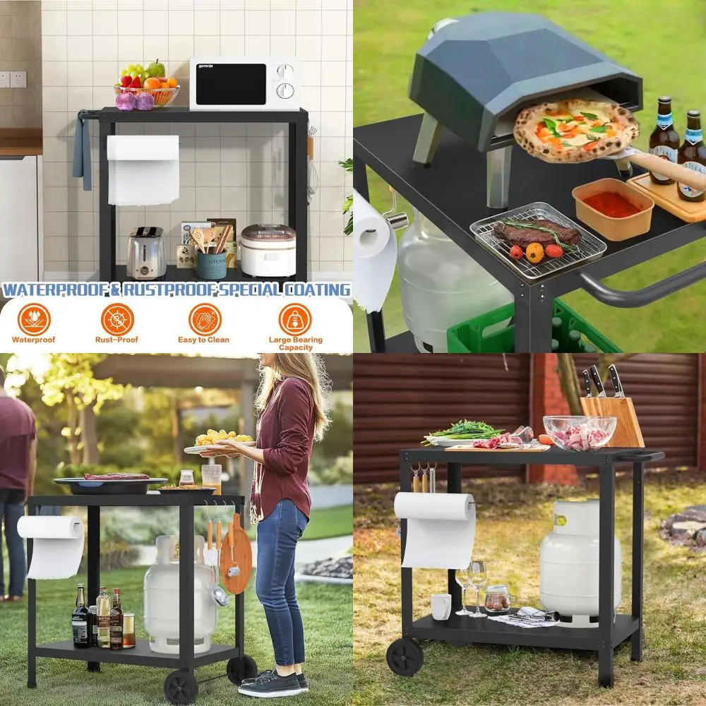 

Portable Outdoor Grilling Station with Double Shelves for Blackstone Griddle and Patio Cooking