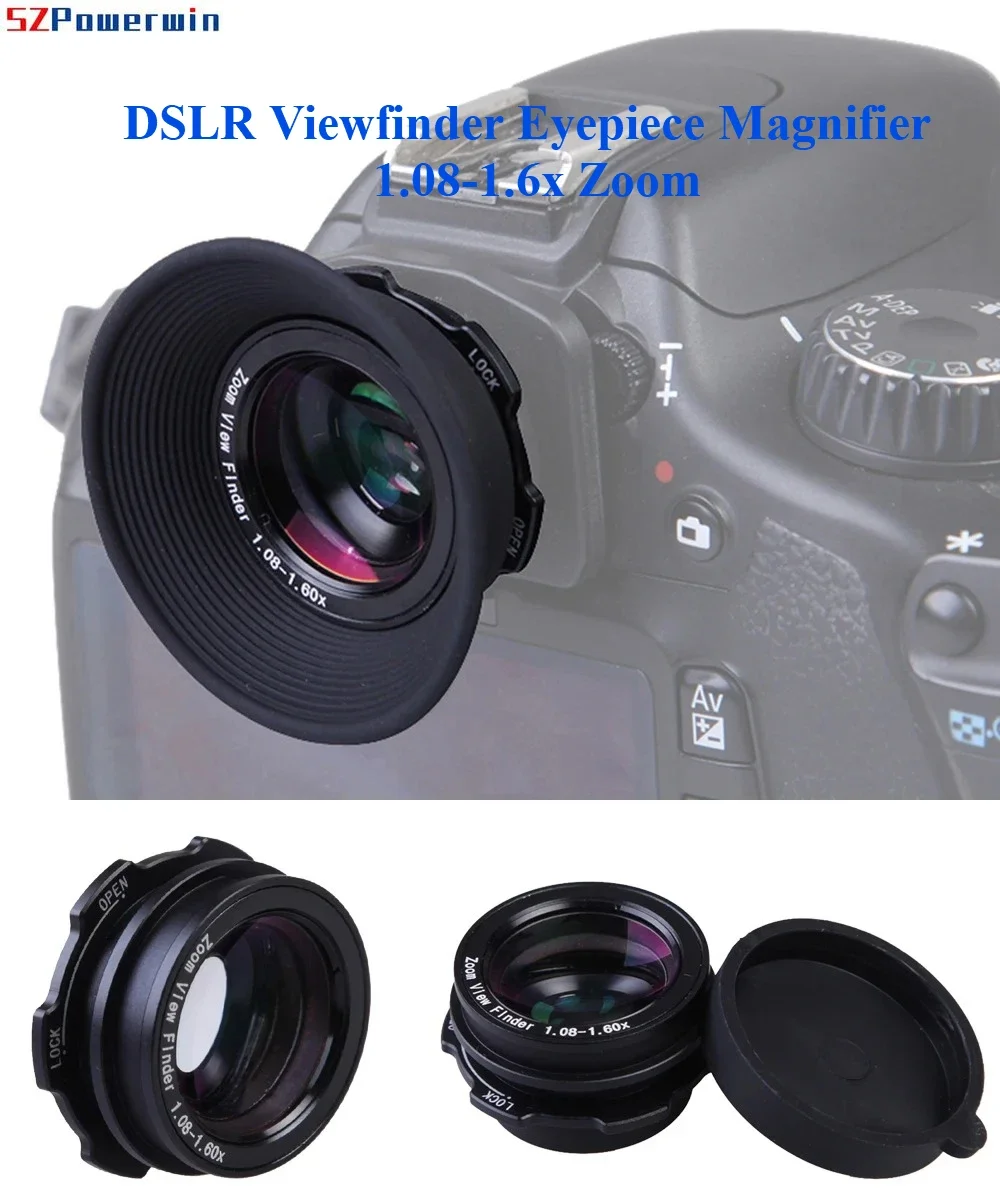 

DSLR Viewfinder Eyepiece Magnifier 1.08-1.6x Zoom | Diopter Adjustment & Rubber Eyecup | For Canon Nikon Sony DSLR Cameras