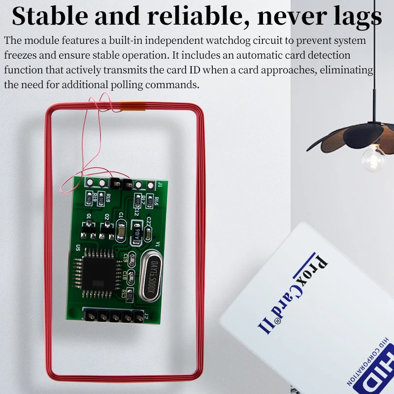 High-Performance 125kHz H-ID Prox RF Reader Module, TTL/Wiegand Interface, Low Power, Watchdog, Auto Send on Card Detected