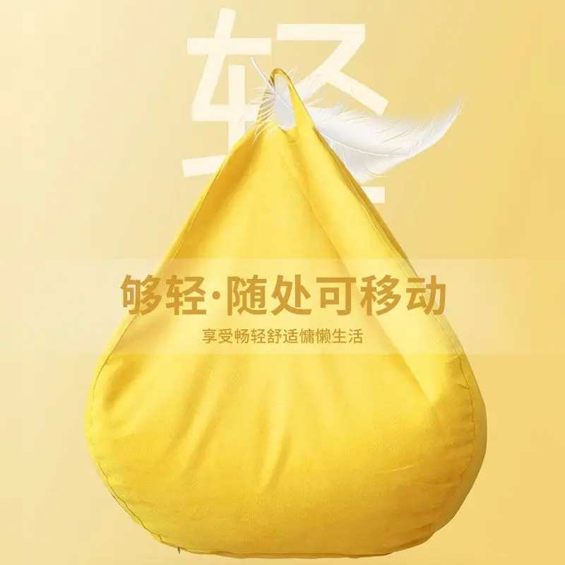 Bean Bag Chair Soft Yellow Linen Fabric Lazy Sofa With Handle And Side Pocket For Adults Kids In Living Room Bedroom