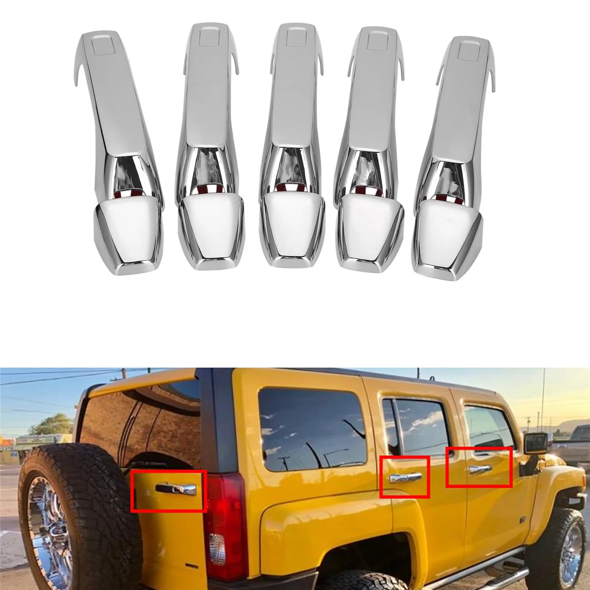 

5PCS Car Front & Rear Door Handle Cover Trim for Hummer H3 H3T 2006-2010 Exterior Door Chrome Handle Bezel—L48A