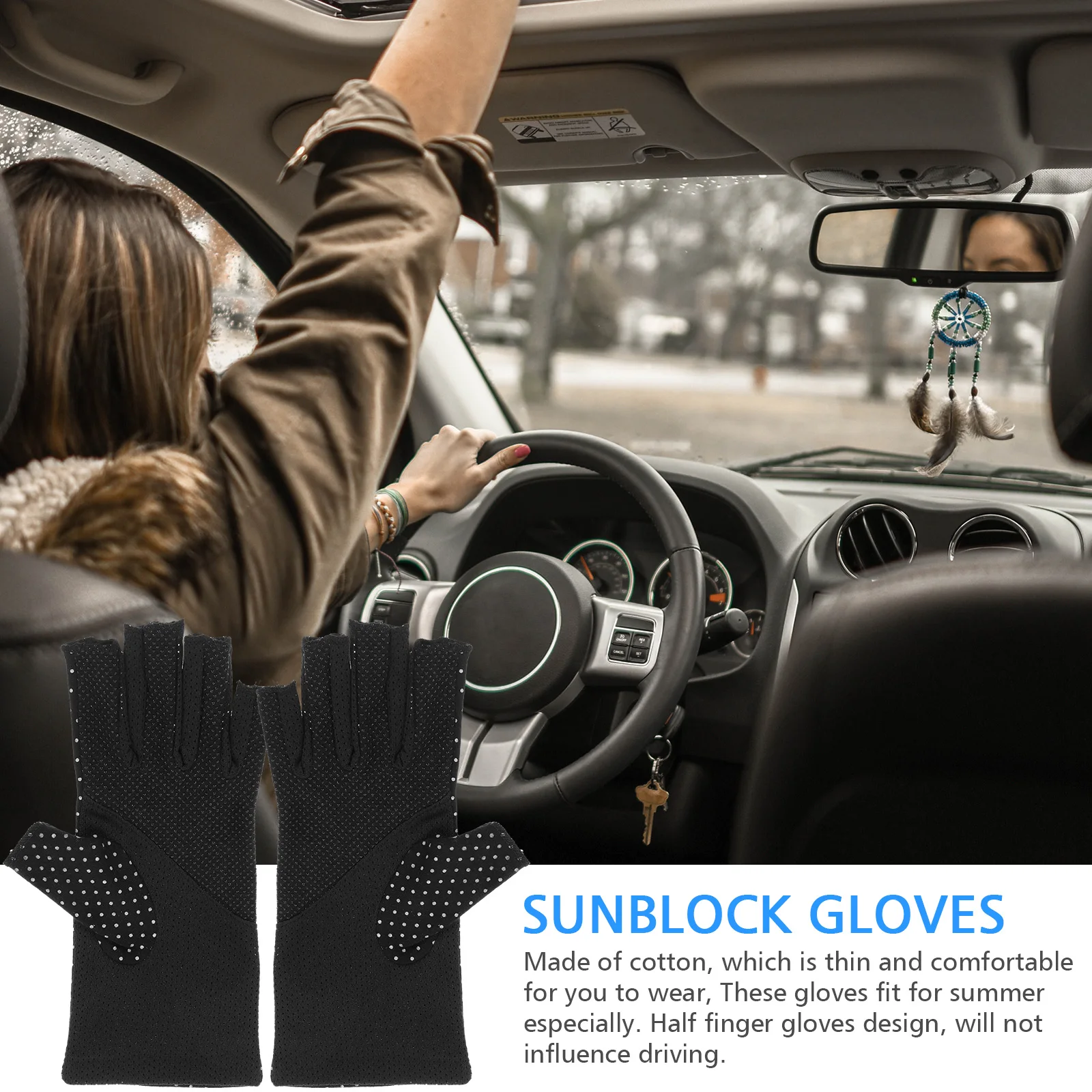 1 par de guantes de protección Uv, bloqueador solar de medio dedo de algodón ligero para ciclismo, escalada, conducción, guantes ultrafinos negros