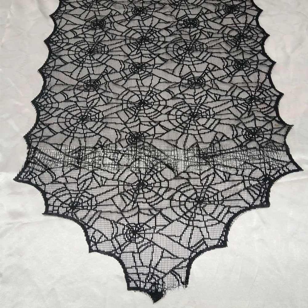 Black Halloween Web Lace Table For Runner Polyester Rectangular Decor For Dining Mantel Buffet Fireplace Party Home Decoration