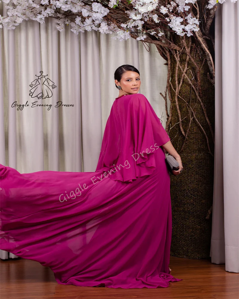 Giggle Fashion Tiered Ruched Chiffon Scoop Neckline Luxury Beaded Formal Saudi Evening Gala Dress for Women 2025 Prom Dresses