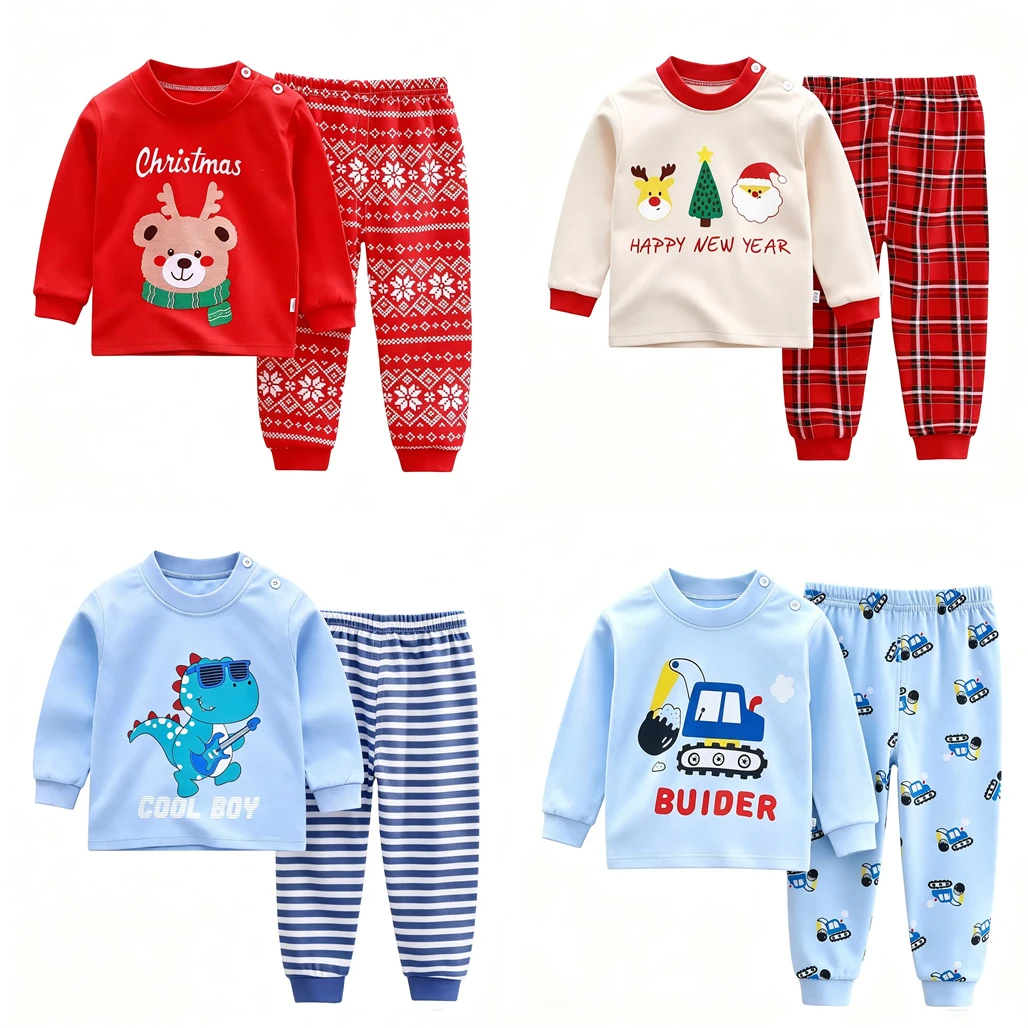Frühlings- und Herbstkleidung für Kleinkinder, 2-teiliger Cartoon-Pyjama mit Allover-Print, Basis-Shirt + Hose, Niedliche Heimkleidung für Babys, Jungen und Mädchen – Detail 2