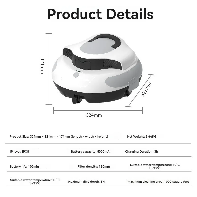 Automatic Cordless Robot Vacuum Cleaner Rechargeable 220V Electric Industrial & DIY Grade Swimming Pool Cleaning