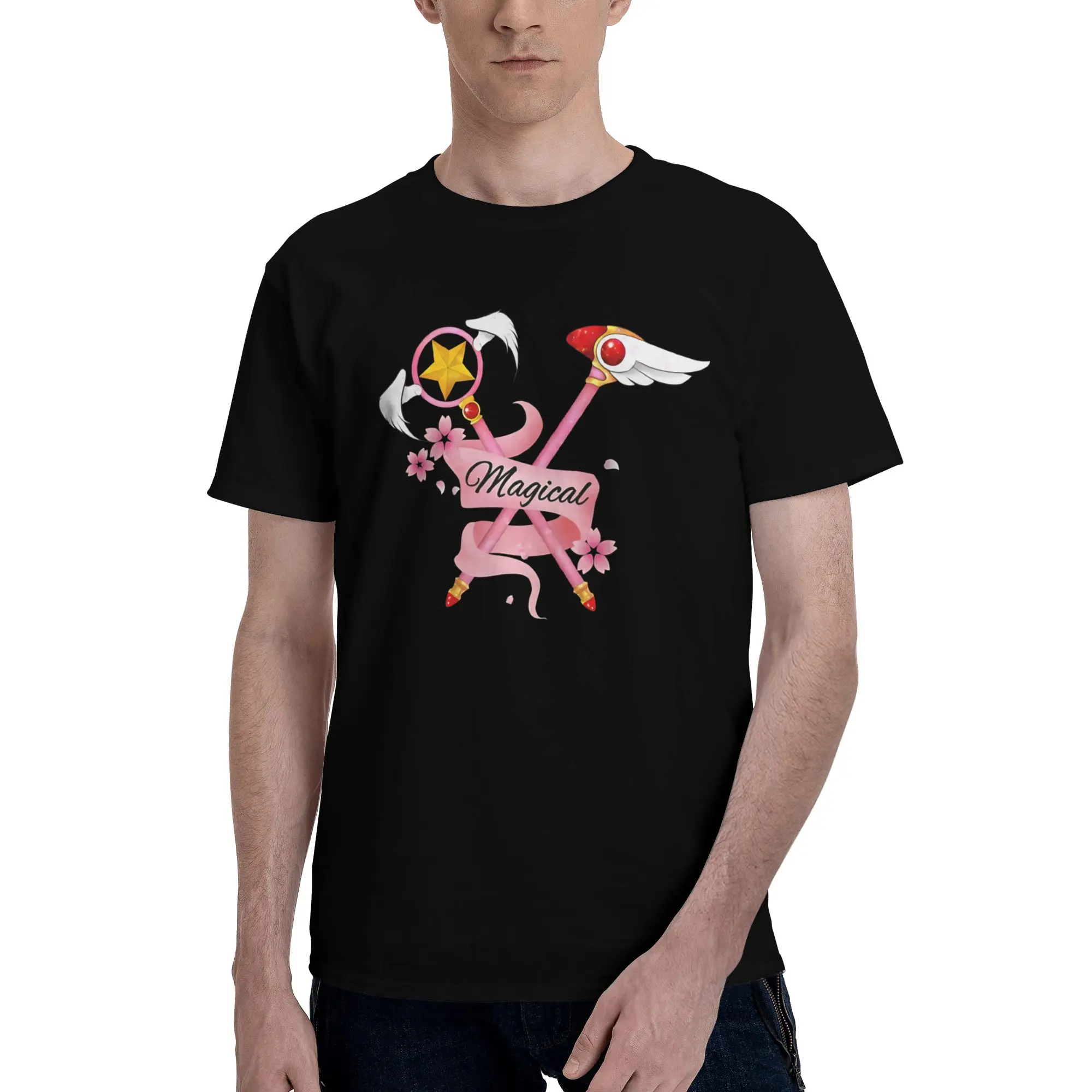 Cardcaptor wands   Magical  Graphic 100% Cotton T-Shirt Bandai Cardcaptor Sakura Tops Tees For Men