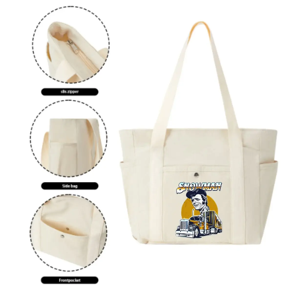 Snowman design with a truck Large Capacity Multi-Pocket Shoulder Bag Office Commute Tote