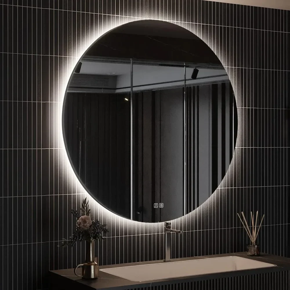 

LED Backlit Round Mirror for Vanity,Wall Mounted Round Mirror with Lights,Dimmable Lighted Bathroom Round Mirror with Anti-Fog