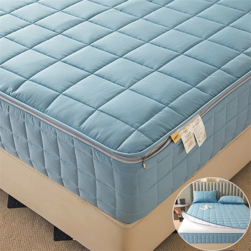 

Six Sides Full Enclosed Mattress Protector Cover with Zipper Closure Thicken Quilted Mattress Topper Pad Luxury Soft Bed Sheet