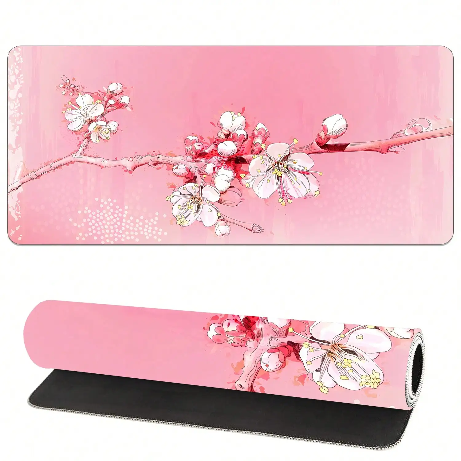 Large Mouse Pad, Desk Mat Computer Keyboard Pad Non-Slip Rubber Base With Stitched Edges For Laptop Gaming, Office & Home (Pink Peach Blossom)