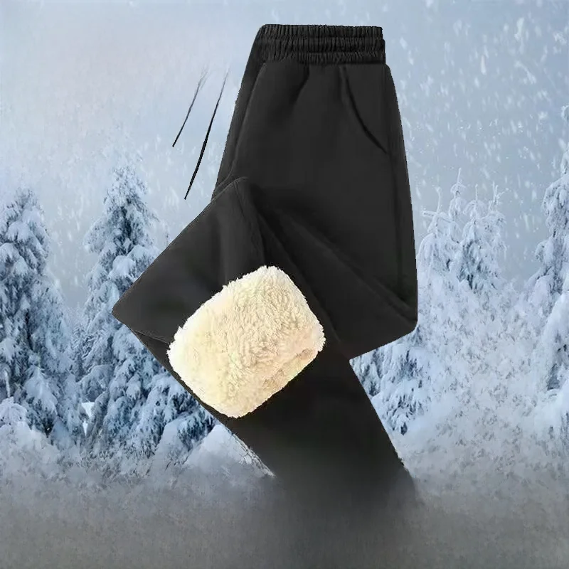 

Northern Lamb Velvet Men's Winter Thiened Fce Lined Outdoor Wear Windproof Warm Cotton Pants Loose Fit Casual Trousers