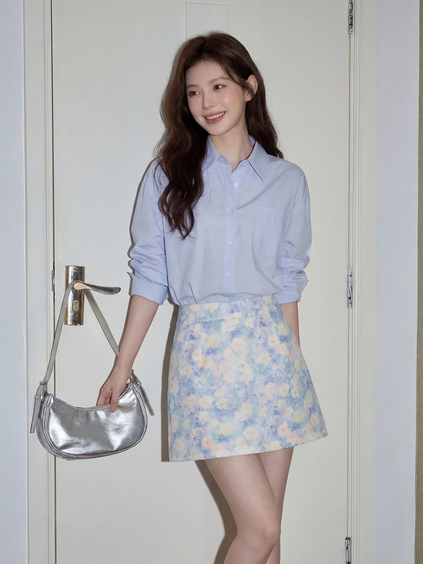 

Синяя женская рубашка свободного кроя с длинными рукавами в корейском стиле, топ для похудения, винтажный стиль, одежда для повседневной носки, летняя новинка