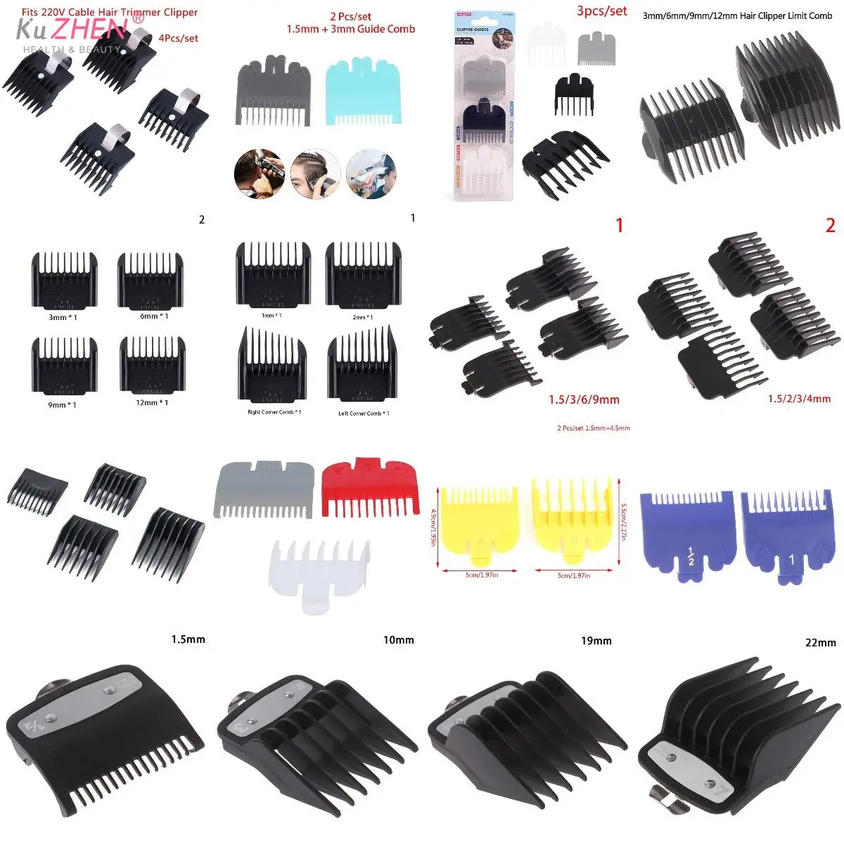 1/2/3/4pcs 1.5-25mm Hair Clipper Combs Guide Kit Multi-color Plastic Hair Trimmer Guards Attachments Universal Hair Salon Tool